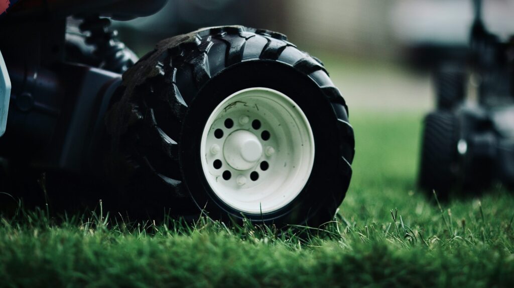 Lawn mower on a freshly cut lawn