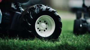 Lawn mower on a freshly cut lawn